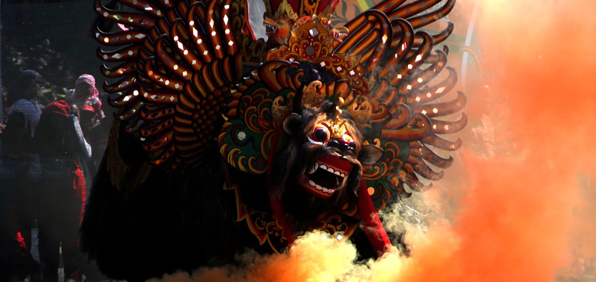 Ogoh-Ogoh parade in Bali during Nyepi, with imposing traditional statues parading on the eve of the Balinese New Year.